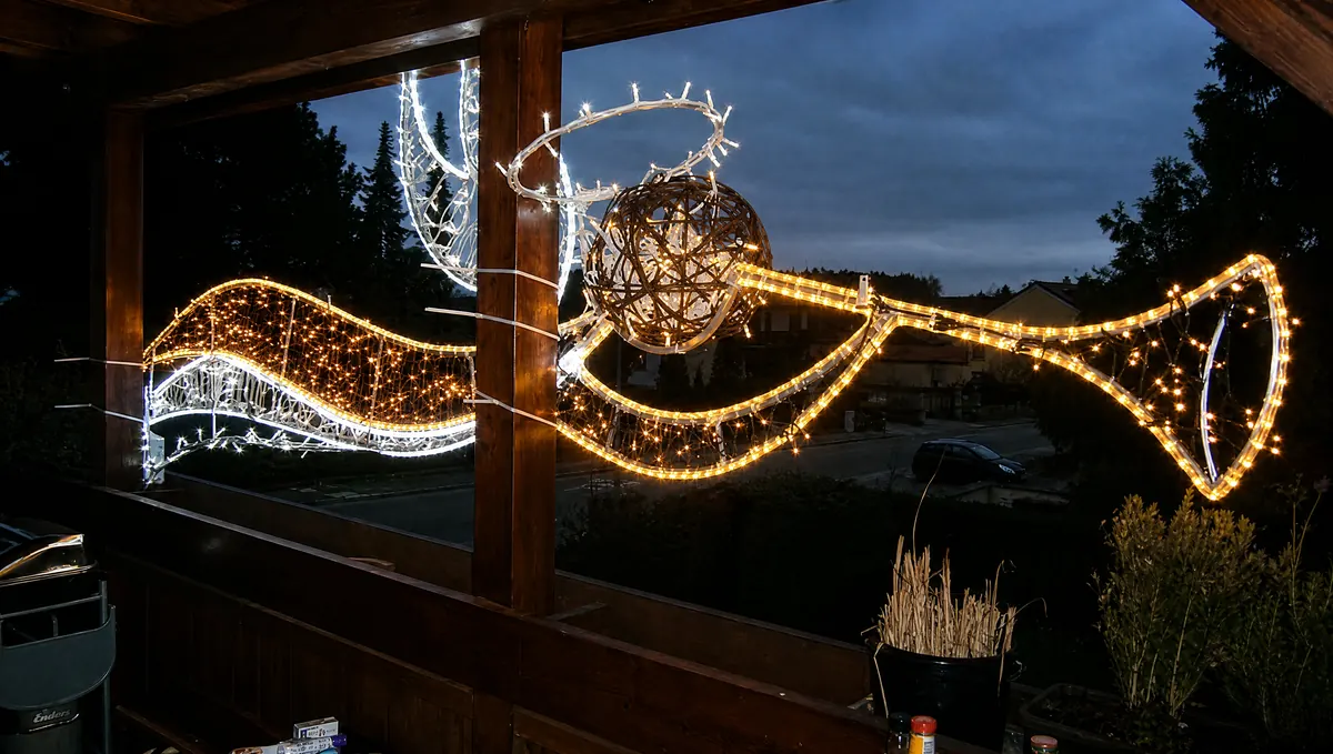 Lichtdekoration in Trompetenform mit Rentiermotiv