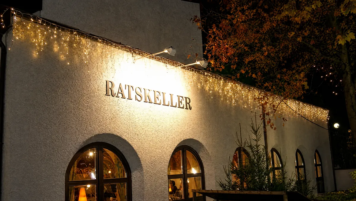 Weihnachtsbeleuchtung Ratskeller Neutraubling – beleuchtete Fassade